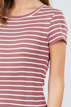 Load image into Gallery viewer, Short Sleeve Crew Neck Stripe Pointelle Knit Top