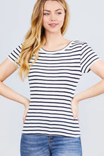Load image into Gallery viewer, Short Sleeve Crew Neck Stripe Pointelle Knit Top