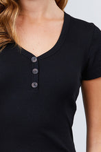 Load image into Gallery viewer, Short Sleeve V-neck W/button Detail Rib Knit Top