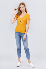 Load image into Gallery viewer, Short Sleeve V-neck W/button Detail Rib Knit Top