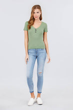 Load image into Gallery viewer, Short Sleeve V-neck W/button Detail Rib Knit Top