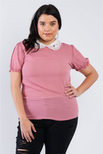 Load image into Gallery viewer, Plus Size Chiffon Embellished Peter Pan Collar Top