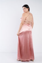 Load image into Gallery viewer, Plus Size Satin Open Criss Cross Back Maxi Dress