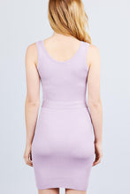 Load image into Gallery viewer, Sleeveless Double Scoop Neck W/belt Rib Sweater Mini Dress