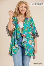 Load image into Gallery viewer, Floral Mixed Print Ruffle Bell Sleeve Open Front Kimono With Side Slits