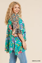 Load image into Gallery viewer, Floral Mixed Print Ruffle Bell Sleeve Open Front Kimono With Side Slits