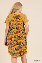 Load image into Gallery viewer, Short Sleeve Round Neck Dress With Floral Print Back And High Low Scoop Ruffle Hem