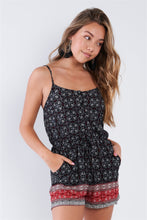 Load image into Gallery viewer, Black Red Cami Button Down Boho Romper