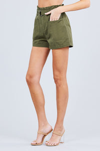 Side Pocket Rolled Up Paper Bag Cotton Short Pants