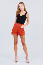 Load image into Gallery viewer, Side Pocket Rolled Up Paper Bag Cotton Short Pants