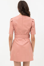 Load image into Gallery viewer, Pleather Dress With Belt Buckle Across Waist. Short Sleeve With V Neckline