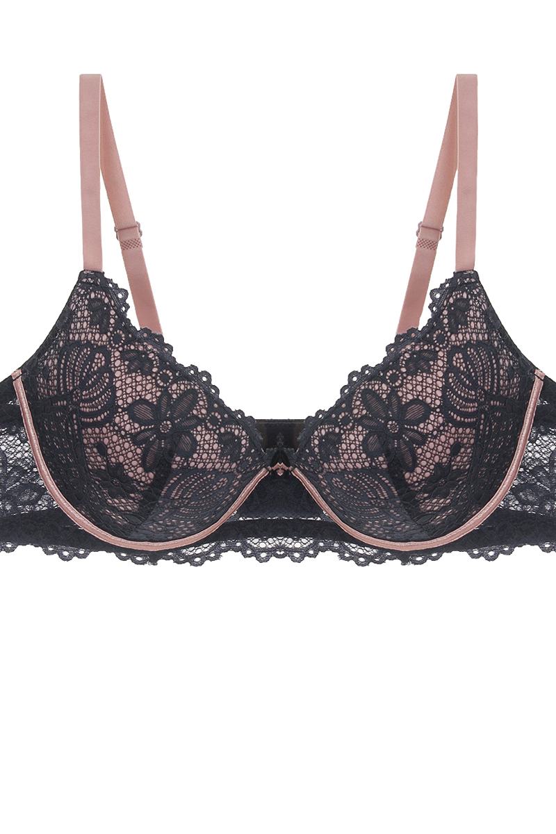 Two Tone Floral Lace Push Up Bra