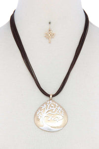 Oak Tree Pendant Pu Leather Necklace