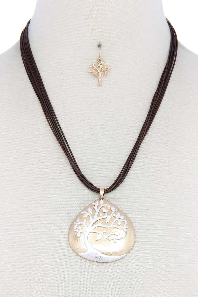 Oak Tree Pendant Pu Leather Necklace