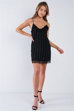 Load image into Gallery viewer, Black Pinstripe Lace Trim Slip Mini Dress