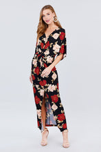 Load image into Gallery viewer, Short Dolman Sleeve V-neck Front Knot And Slit Print Knit Long Dress