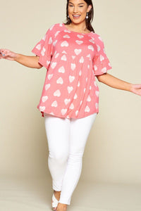 Plus Size Cute Adorable Heart Jersey Babydoll Tunic Top