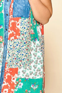 Mixed-floral Patchwork Printed Button-down Maxi Dress