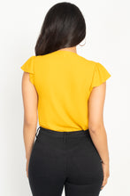 Load image into Gallery viewer, Split V Band Collar Ruffle Sleeve Top
