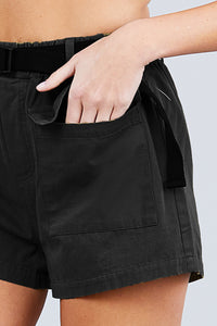Twill Belted Side Pocket Cargo Cotton Short Pants