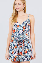 Load image into Gallery viewer, V-neck W/wrap Adjustable Spaghetti Straps Waist Belt Printed Knit Romper