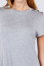 Load image into Gallery viewer, Short Sleeve Crew Neck W/shoulder Button Detail Rayon Spandex Top