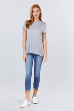 Load image into Gallery viewer, Short Sleeve Crew Neck W/shoulder Button Detail Rayon Spandex Top
