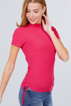 Load image into Gallery viewer, Short Sleeve Mock Neck Side Shirring Detail Rib Knit Top