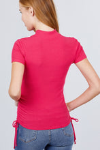Load image into Gallery viewer, Short Sleeve Mock Neck Side Shirring Detail Rib Knit Top