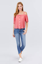 Load image into Gallery viewer, Elbow Sleeve Open Shoulder Button Down Woven Top