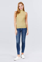 Load image into Gallery viewer, Sleeveless Shirring Turtle Neck Rib Knit Top