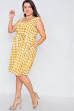 Load image into Gallery viewer, Plus Size Scoop Neck Side Pockets Checkered Gingham Midi Dres