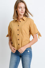 Load image into Gallery viewer, Short Sleeve Button Up Top With Tie Sleeve