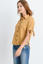 Load image into Gallery viewer, Short Sleeve Button Up Top With Tie Sleeve