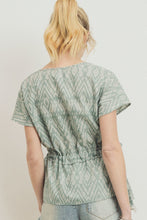 Load image into Gallery viewer, Printed Woven Surplice Gathered Short Sleeve Top
