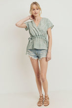 Load image into Gallery viewer, Printed Woven Surplice Gathered Short Sleeve Top