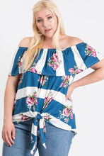 Load image into Gallery viewer, Off Shoulder Ruffled Front Tie Top