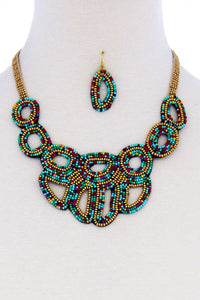Multi Beaded Fashion Chunky Necklace And Earring Set