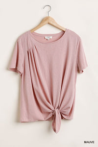 Flowy Fit Round Neck Top With Front Knot And Lining Detail