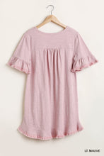 Load image into Gallery viewer, Short Ruffle Frayed Hem And Round Neck Dress With Pockets