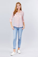 Load image into Gallery viewer, 3/4 Roll Up Sleeve Pocket W/zipper Detail Woven Blouse