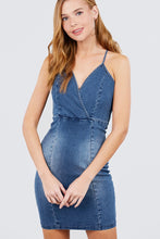 Load image into Gallery viewer, Plunging V-neck Cami W/back Cross Strap Mini Denim Dress