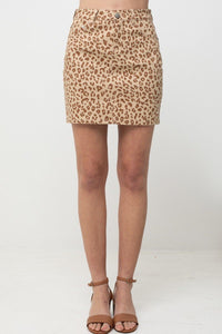 Leopard Printed Cotton Span Mini Skirt