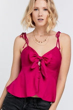 Load image into Gallery viewer, Cutout Detail Ruched Twist Bow Sweetheart Neckline Smocked Back Ribbon Tie Spaghetti Strap Cami Top