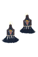 Load image into Gallery viewer, Stylish Western Cow Skull And Tassel Drop Earring