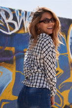 Load image into Gallery viewer, White Black Plaid Asymmetrical Front Button Down Top