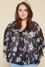 Load image into Gallery viewer, Plus Size Floral Chiffon Sheer Surplice Top