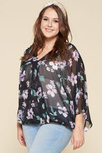 Load image into Gallery viewer, Plus Size Floral Chiffon Sheer Surplice Top