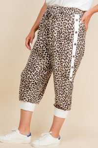 Plus Size Animal Print French Terry Cropped Jogger Pants