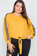 Load image into Gallery viewer, Plus Size Color Block Sleeve Front Knot Semi-sheer Top
